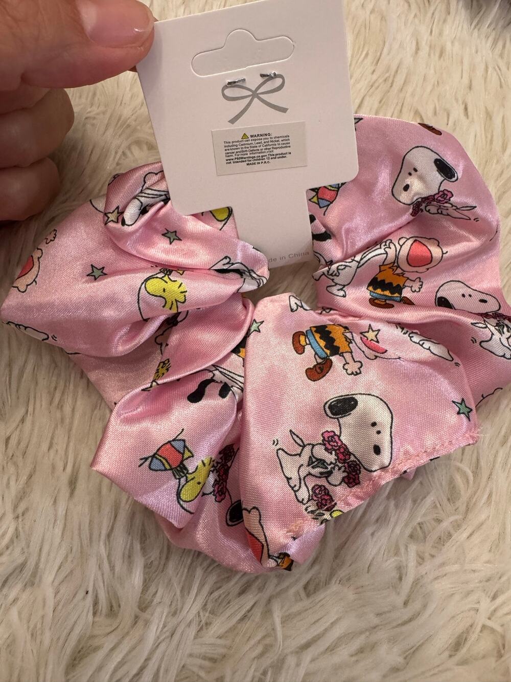 Snoopy peanuts and friends light pink silky large hair scrunchie